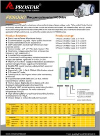Технические характеристики частотные преобразователи PR8000 Prostar